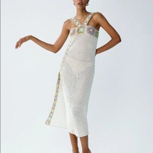 White Crochet Dress with Colorful Accents